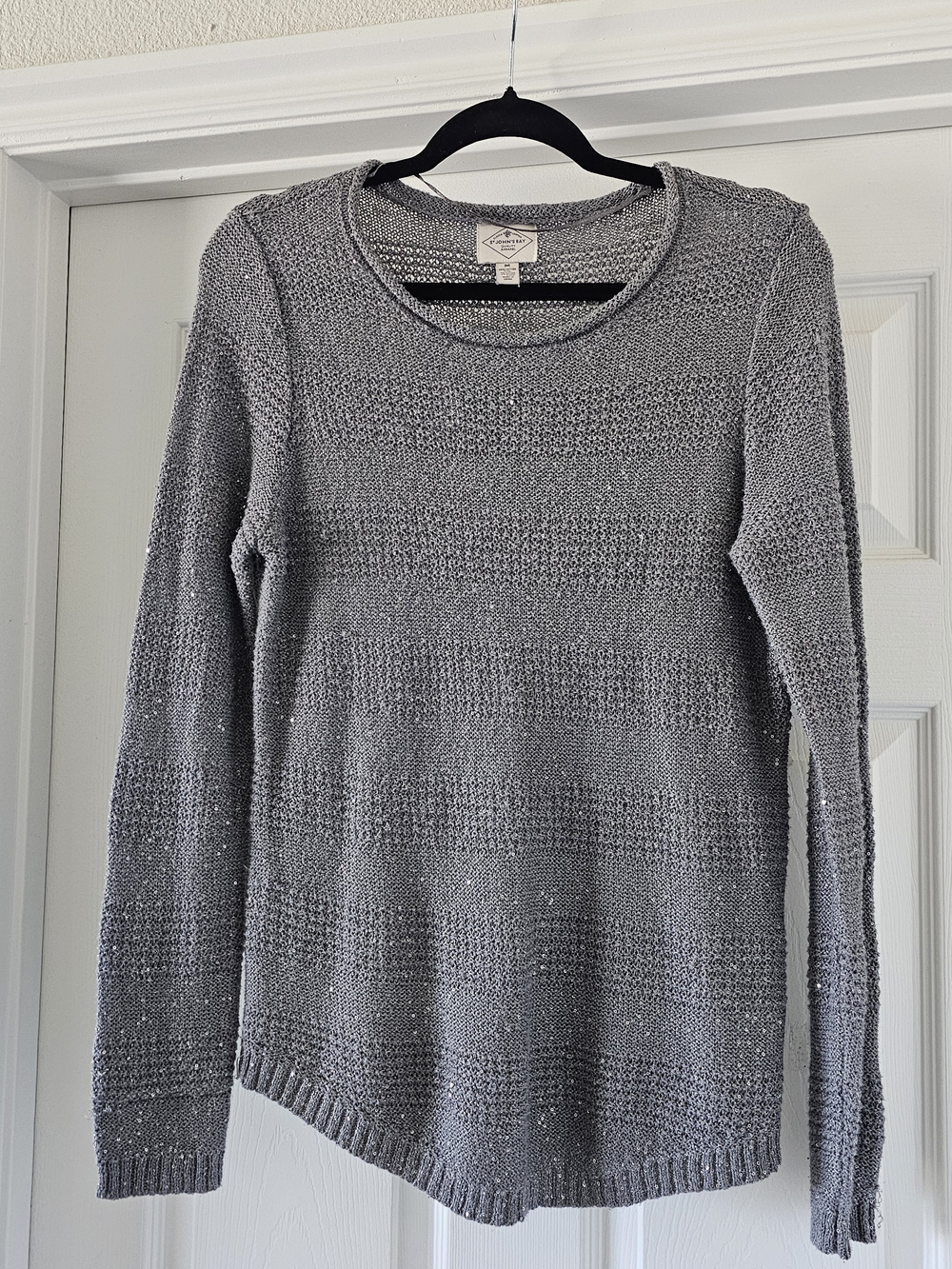 St John's Bay Grey Sequin Pullover Scoop Kneck Knit Sweater #55